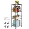 4-Tier Black Metal Storage Cart with Wood Top, Freestanding Wire Shelving Unit with Wheels & Hooks